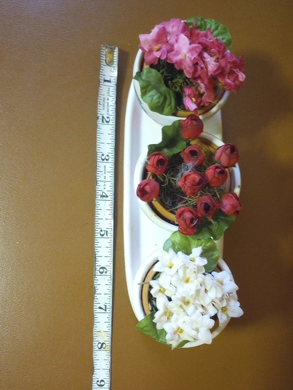 3 Potted Faux Floral Arrangement Set w/ Caddy.  & Strawberry/Raspberry Design